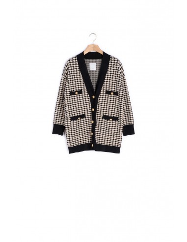 Cardi-coat long en pied de coq sur le site 